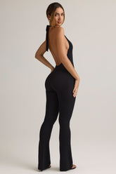Modal Ribbed Backless Halterneck Jumpsuit in Black